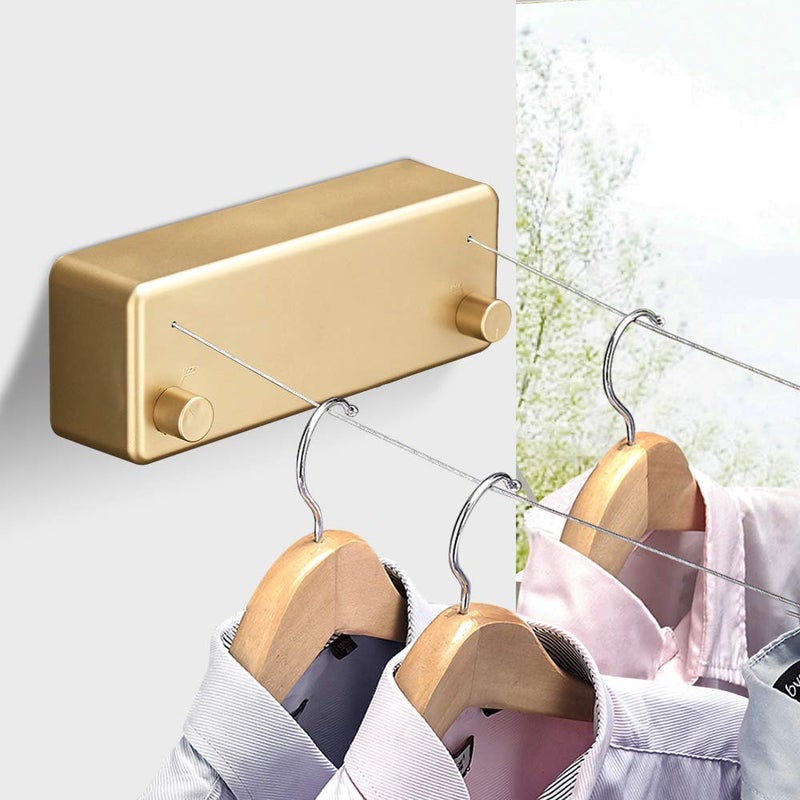 BESy Retractable Clothesline ABS case+Aluminum Dryer with Adjustable Stainless Steel Double Rope String Hotel Style Heavy Duty,Wall Mounted Method, 13.8 Feets,Gold - Image 2
